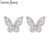 925 Silver Flying Butterflies Stud Earring Clear Zircon Wedding Gift