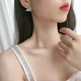 925 Silver Flying Butterflies Stud Earring Clear Zircon Wedding Gift
