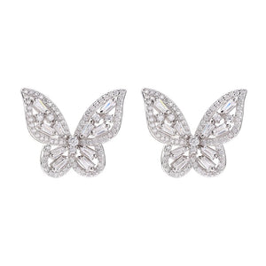 925 Silver Flying Butterflies Stud Earring Clear Zircon Wedding Gift