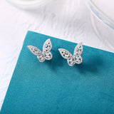 925 Silver Flying Butterflies Stud Earring Clear Zircon Wedding Gift