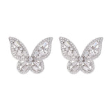 925 Silver Flying Butterflies Stud Earring Clear Zircon Wedding Gift