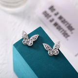 925 Silver Flying Butterflies Stud Earring Clear Zircon Wedding Gift