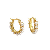 925 Silver Geometric Pearl Texture U Shape Ear Ring
