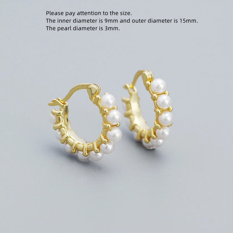 925 Silver Geometric Pearl Texture U Shape Ear Ring