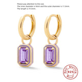 925 Silver Geometric Square Enamel Zircon Drop Earring