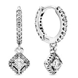 925 Silver Earring Clear Sparkling Crown Pave Heart Hoop Women Jewelry