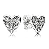 925 Silver Earring Clear Sparkling Crown Pave Heart Hoop Women Jewelry