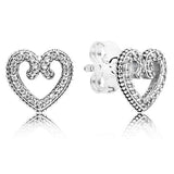 925 Silver Earring Clear Sparkling Crown Pave Heart Hoop Women Jewelry