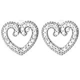 925 Silver Earring Sparkling Crown Pave Heart Winter Frost Hoop For Women