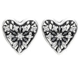 925 Silver Earring Sparkling Crown Pave Heart Winter Frost Hoop For Women