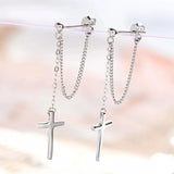 925 Silver Cross Chain Star Long Earring Boy Girl Ear Jewelry