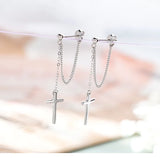 925 Silver Cross Chain Star Long Earring Boy Girl Ear Jewelry