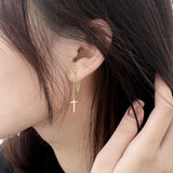 925 Silver Cross Chain Star Long Earring Boy Girl Ear Jewelry