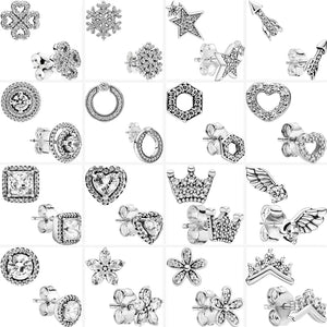 925 Silver Earring Heart Arrow Flowers Snowflake Star Pav