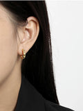 925 Silver Earring C Shape Heart Dripping Oil Ear Ring Retro Female Ear J