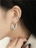 925 Silver Earring C Shape Heart Dripping Oil Ear Ring Retro Female Ear J