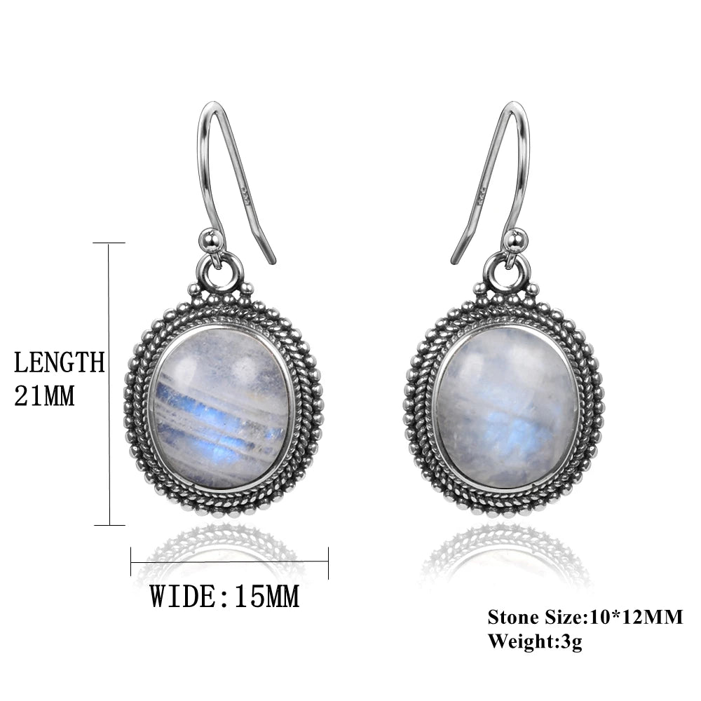 925 Sterling Silver Moonstone Earrings for Women Vintage Ear Jewelry