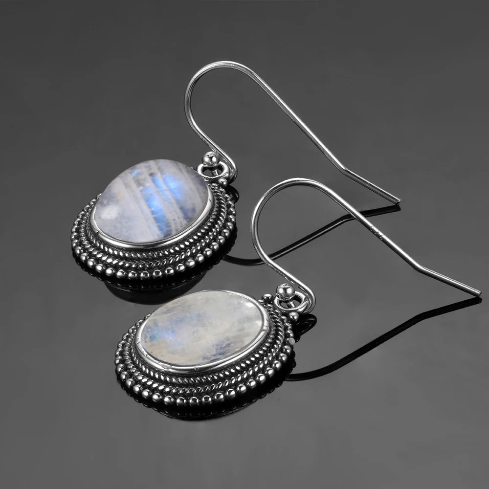 925 Sterling Silver Moonstone Earrings for Women Vintage Ear Jewelry