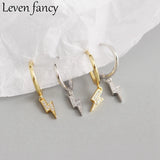 925 Silver Lightning Hoop Earring Clear Zircon Pendant