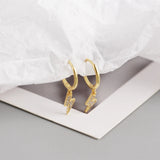 925 Silver Lightning Hoop Earring Clear Zircon Pendant