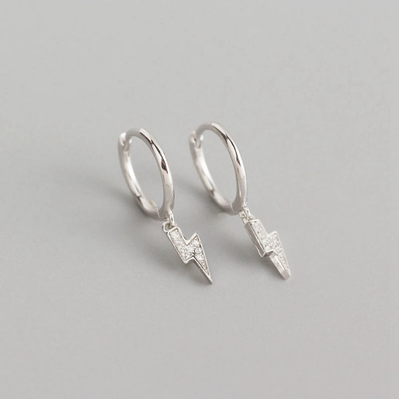 925 Silver Lightning Hoop Earring Clear Zircon Pendant