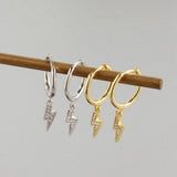 925 Silver Lightning Hoop Earring Clear Zircon Pendant