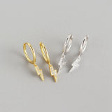 925 Silver Lightning Hoop Earring Clear Zircon Pendant