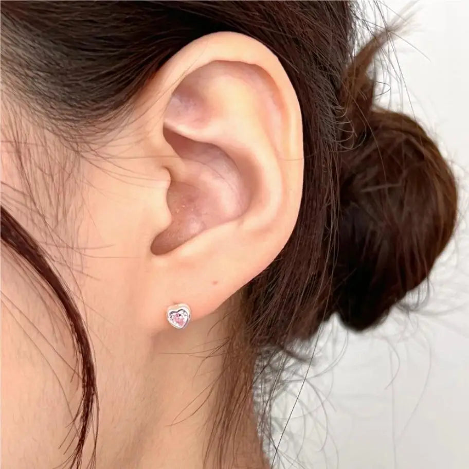 925 Silver Earring Love Zircon Stud Earrings Wild Women Girl Ear Jewel