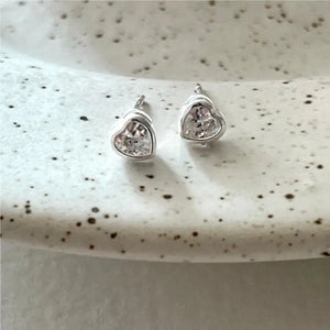 925 Silver Earring Love Zircon Stud Earrings Wild Women Girl Ear Jewel