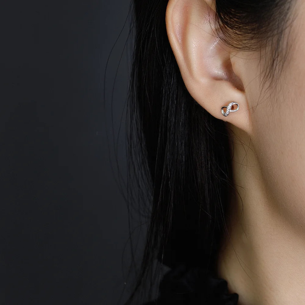 925 Silver Earring Love Zircon Stud Earrings Wild Women Girl Ear Jewel