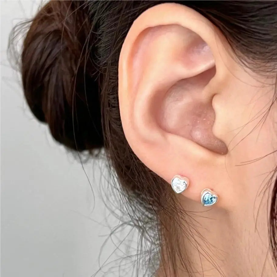925 Silver Earring Love Zircon Stud Earrings Wild Women Girl Ear Jewel