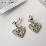 925 Silver Angel Stud Earring for Women Heart Shape