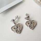 925 Silver Angel Stud Earring for Women Heart Shape