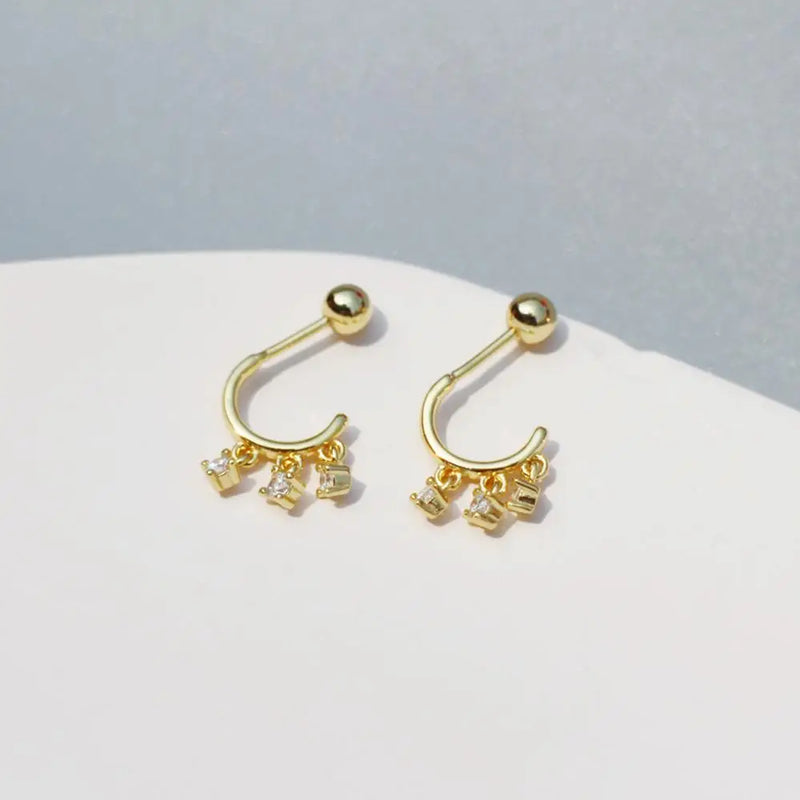925 Silver Earring Mini Zircon C-Shaped Stud Earring