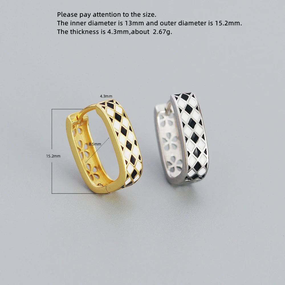 925 Silver Minimalistic Checkerboard U Oval Ear Ring