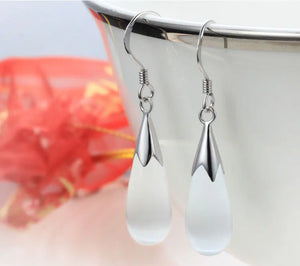 925 Silver Moonlight Opal Drop Earrings Zircon Water Droplets