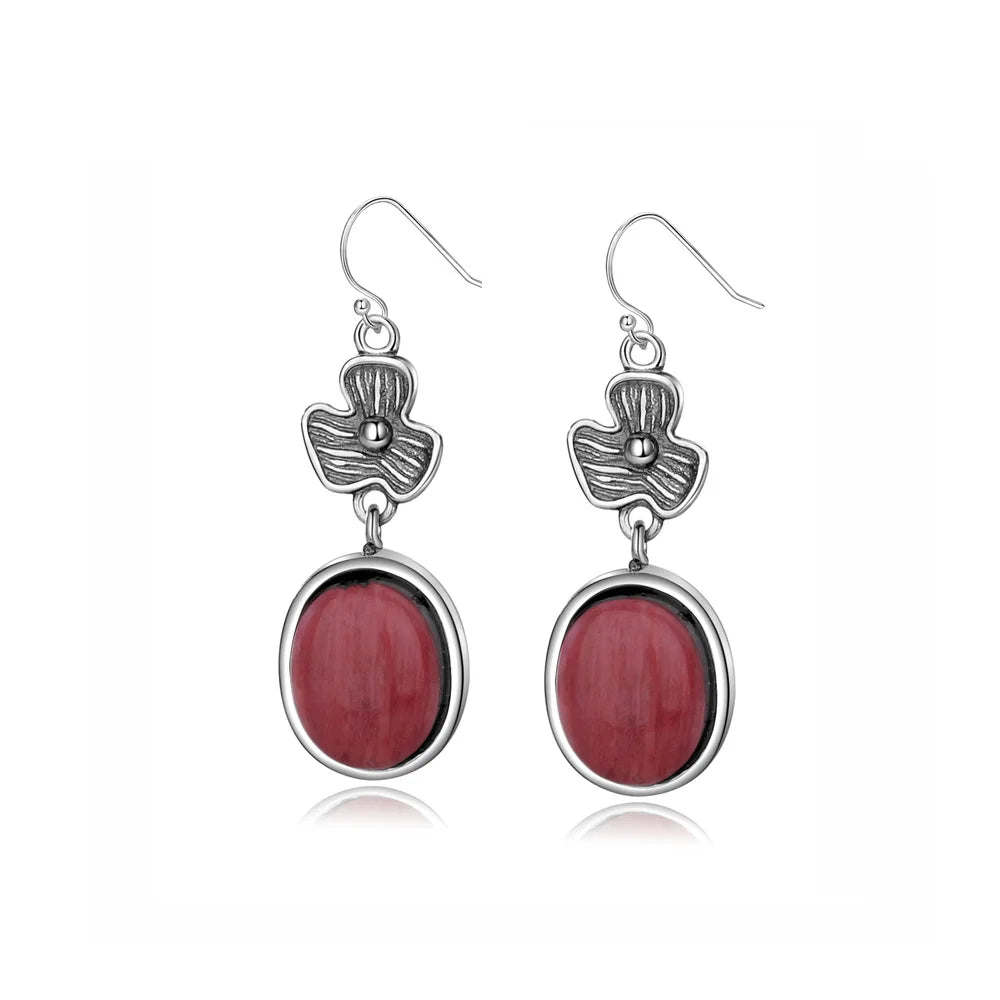 925 Silver Earring Rhodochrosite Vintage Flower Shape Earrings