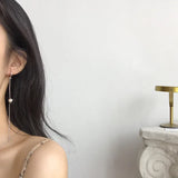 925 Silver Earring Snake Bone Tassels Pearl Zircon Ear Stud