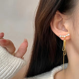 925 Silver Earring Snake Bone Tassels Pearl Zircon Ear Stud