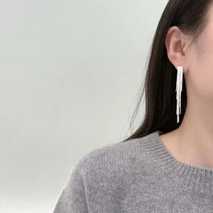 925 Silver Earring Snake Bone Tassels Pearl Zircon Ear Stud