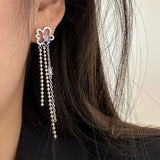 925 Silver Earring Snake Bone Tassels Pearl Zircon Ear Stud