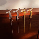 925 Silver Earring Snake Bone Tassels Pearl Zircon Ear Stud