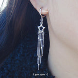 925 Silver Earring Cross/Star Drops Chain Tassel Drop Earring