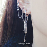 925 Silver Earring Cross/Star Drops Chain Tassel Drop Earring