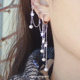 925 Silver Earring Cross/Star Drops Chain Tassel Drop Earring