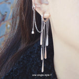 925 Silver Earring Cross/Star Drops Chain Tassel Drop Earring