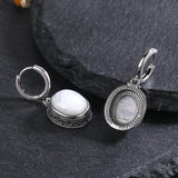 925 Silver Oval Labradorite Hoop Earrings Retro Moonstone Party Jewelry