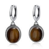 925 Silver Oval Labradorite Hoop Earrings Retro Moonstone Party Jewelry