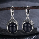 925 Silver Oval Labradorite Hoop Earrings Retro Moonstone Party Jewelry