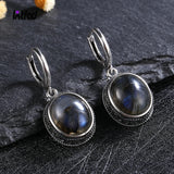 925 Silver Oval Labradorite Hoop Earrings Retro Moonstone Party Jewelry